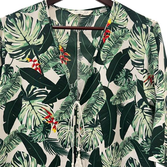 Rachel Zoe Swim Coverup Duster Green White Tropical Palm Print One Size - Picture 4 of 12